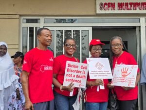 R-L: The President, Sickle Cell Club, Lagos, Mrs Modupe Popoola; a Genetic Counselor, Sickle Cell Foundation, Mrs Esther Adesemoye and two other members of the club during an walk to mark 2026 World Sickle Cell Day on Friday in Lagos
