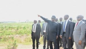 The Chairman of ICPC, Dr Musa Aliyu, SAN (2nd right); The Managing Director of the FMBN, Mr Shehu Osidi, (1st right) and others during the handing over of 27.92 hectares of forfeited land linked to a diverted 65 million dollars housing project to the Federal Mortgage Bank of Nigeria, on Tuesday in Abuja