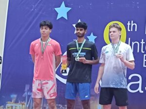 Winners on the podium at the 9th Lagos International Badminton Classics at the Indoor Sports Hall of National Institute of Sports (NIS) National Stadium Surulere 