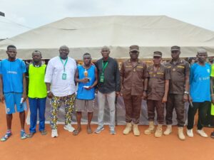 5th person from the left, President, Nigeria Table Tennis Federation NTTF Dr Adesoji Tayo, officer in charge of Medium Security Custodial Centre Agodi Ibadan, Akadiri David and others during the 2026 Table Tennis Competition organised by the centre for inmates on Wednesday in Ibadan 