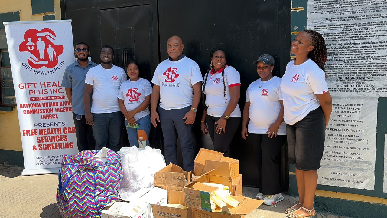 Some members of Gift Health-Plus with the donated items